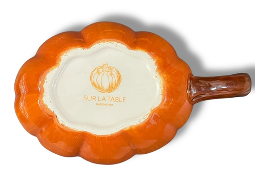 Sur La Table Orange Pumpkin Shaped Porcelain Gravy Boat Leaf Tray Stem Handle - Picture 7 of 9