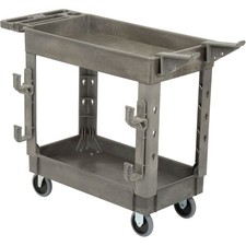 Plastic 2 Shelf Service Cart with Ladder Holder and Utility Hooks 38"L x