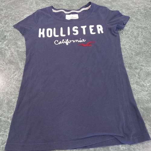 Hollister Women M Patch Tshirt Seagull Bird Y2K Short Sleeve Blue BabyTee Fitted