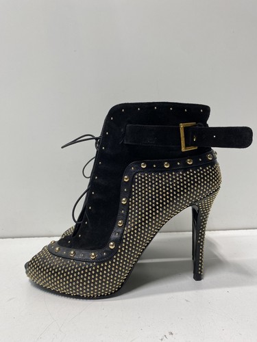Alexander McQueen Women Black Studded Suede Heels Size 9.5