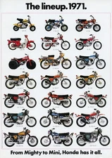 1971 HONDA LINE UP FULL LINE VINTAGE MOTORCYCLE | POSTER 24 X 36 INCH | Awesome!