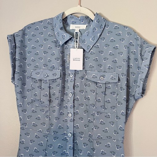 Lucky Brand NEW Floral Button Front Short Sleeve Collared Midi Shirtdress Blue M - Bild 4 von 9