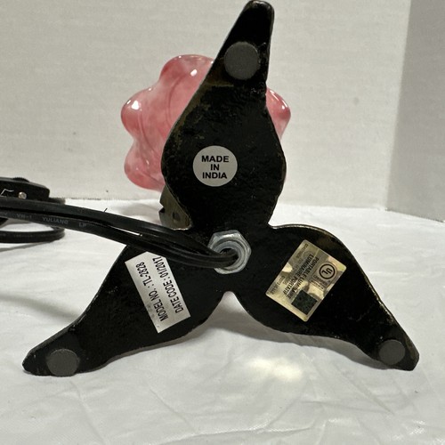 Rosa Glas Lilie Tulpe Tischlampe mit Gussmetall Blattfuß 8,75" hoch - Bild 9 von 13