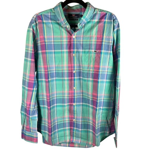 Vineyard Vines Mens Slim Fit Tucker Shirt L Plaid Cotton Button Down Preppy - Picture 1 of 13
