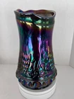 Fenton Carnival Irridescent Swung Style Glass Grape & Cable Vase 9 1/2" Signed