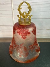 DeVez Red Cameo Art Glass Large Bell with Brass Handle and Knocker