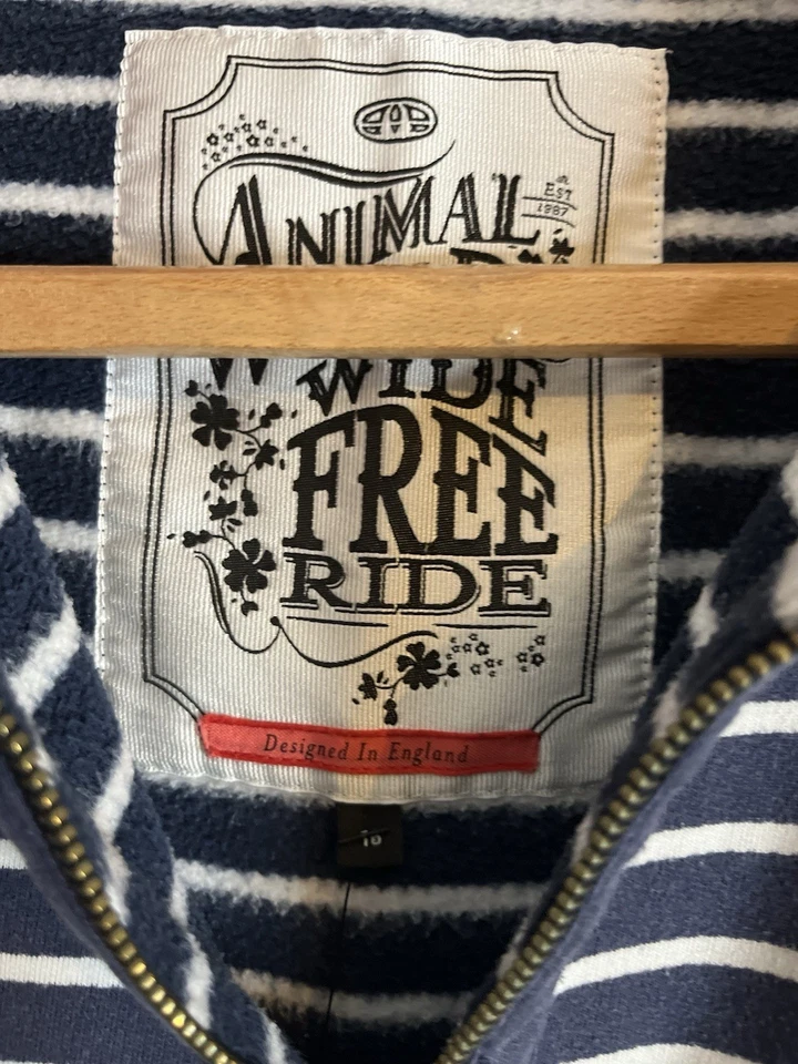 ANIMAL Womens Zip Neck Sweatshirt Jumper UK 16 Navy Blue Striped - Image 3 of 4