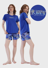 Damen-Baumwollpyjama, Kurzarm, kurze Hose, bequem, Gr&ouml;&szlig;e 1XL, Vienetta