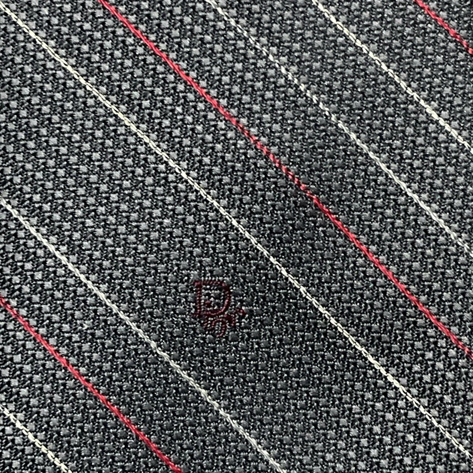 Винтажный Christian Dior Repp полоски галстук 1970-х шелковая смесь серый красный мужской подержанный - Изображение 3 из 4