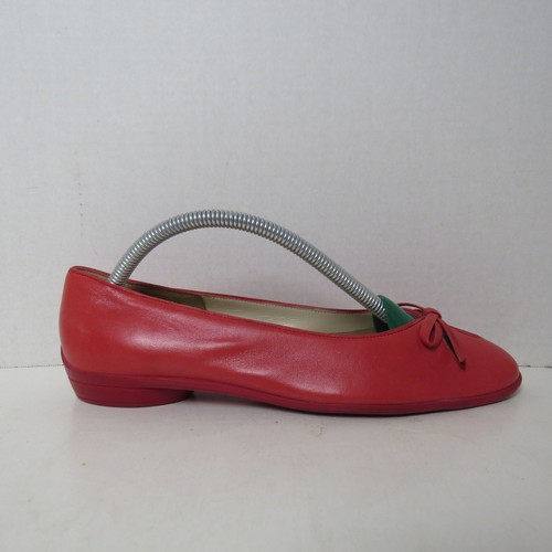 Salvatore Ferragamo Red Leather Ballet Flats Bow Design Size 7.5 B Made in Italy - Picture 11 of 12