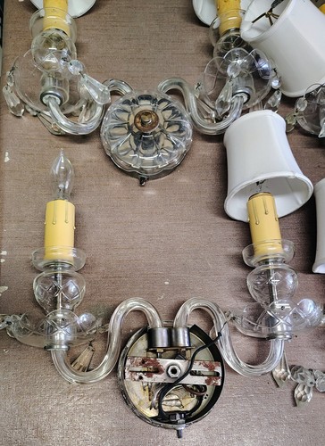 4 Antique 2 Light Cut Crystal Silver Mount 14" Maria Theresa Prism Wall Sconces - Picture 12 of 24