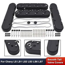 For Chevy Ls Ls1 Ls2 Ls3 Ls6 Ls7 4.8 5.3 5.7 6.0l Smooth Tall Valve Covers Black