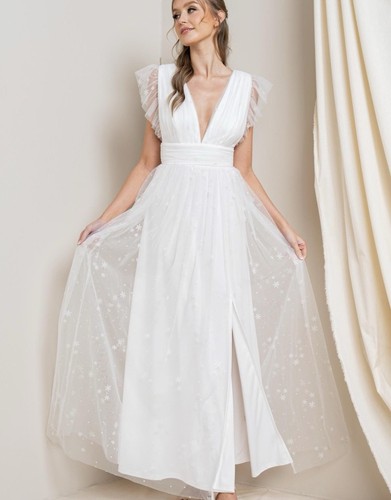 Soieblu NWT Celestial Star White Tulle Maxi Fairycore Formal Dress Size Small - Picture 12 of 12
