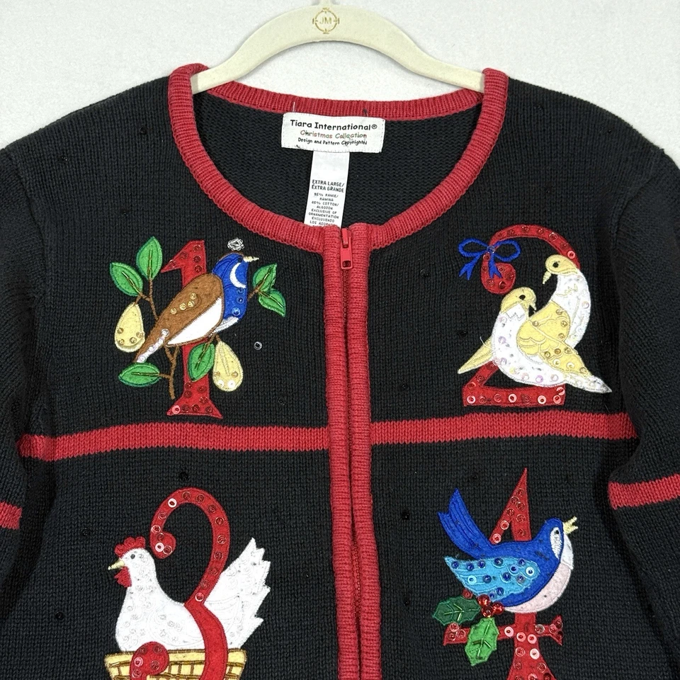 Vintage Christmas Sweater Womens XL Cardigan Twelve Days Embroidered Zip 90s - Image 3 of 4