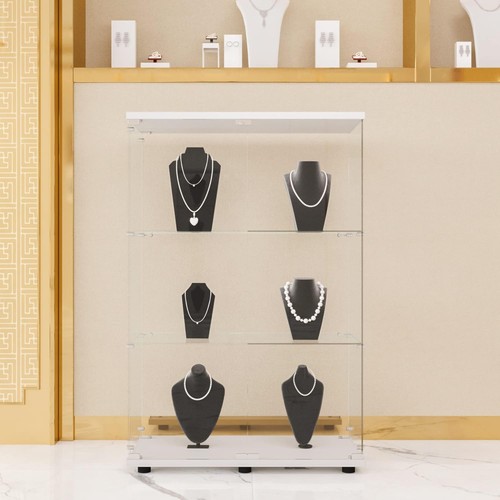 Vitrina de vidrio de 3 estantes vitrina de vidrio trofeo de curiosidades con cerradura - Imagen 30 de 34