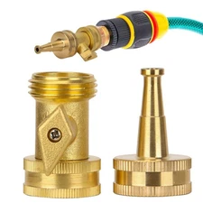 Brass Garden Hose Shut Off Valve 3/4" Water Sprayer Connector With Jet Nozzle