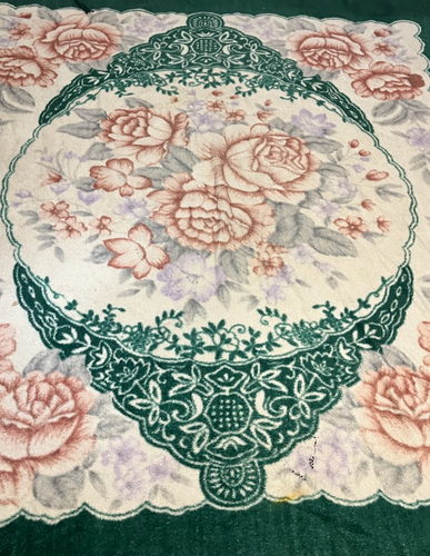 Manta floral de felpa estilo visón vintage verde/crema rosas floral 88x79 pulgadas - Imagen 8 de 13