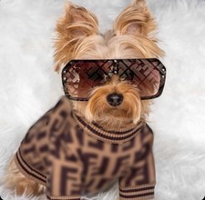 FENDl Luxury Designer-Inspired Dog Sweater Brown Pattern SIZE S