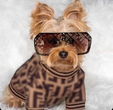 FENDl Luxury Designer-Inspired Dog Sweater – Brown Pattern SIZE M