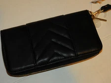 Womens Wallet Black Lots of Compartments Wrist Strap