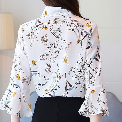 26) Stylish Floral Print Chiffon Shirt Bow Detail Spring Summer Fashion - Picture 11 of 35