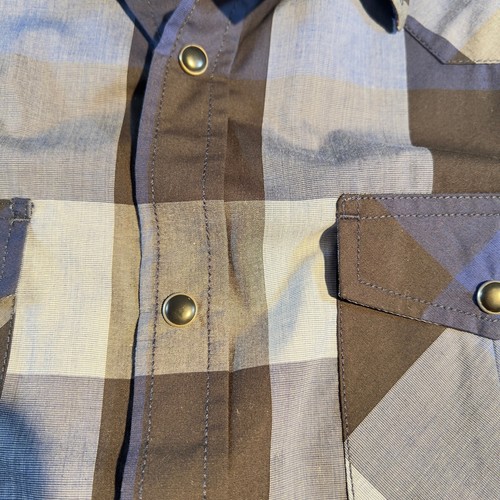 Coastal Metal Pearl Snap Button Shirt Men Medium Blue Check Pockets Surf Western - Picture 6 of 14