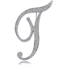 Letter Brooch Pins Initial Rhinestone Brooch for Women Crafts Silvery T