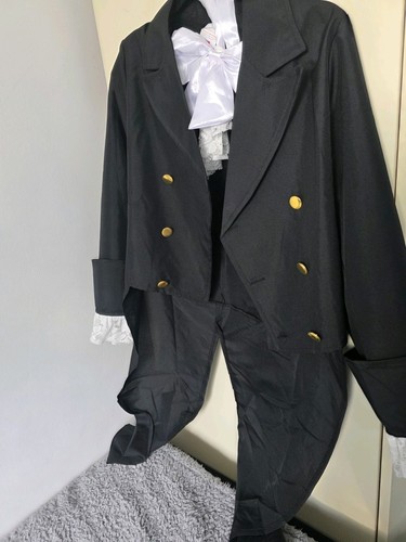 Viktorianisches Herrenkostüm, schwarze Jacke und weißer Krawattenanzug, Jacke Small - Bild 9 von 11