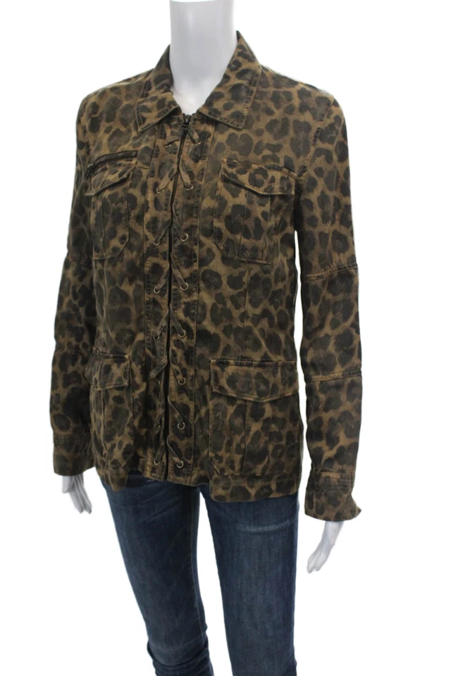 Chaqueta Pam & Gela Mujer Estampado Leopardo Con Cordones Cremallera Manga Larga Marrón Talla S Foto 2 de 4