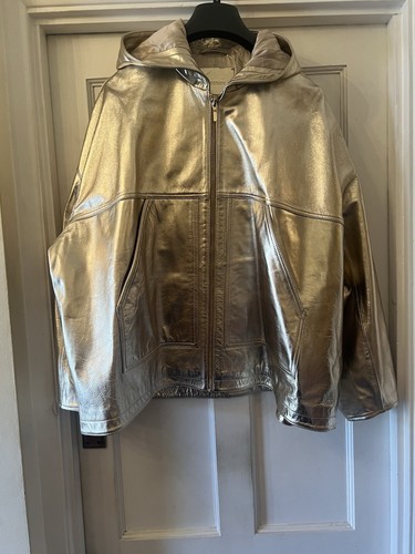 AUTOGRAPH M&S Gold Genuine Leather ‘Hoodie’ Jacket With Attached Hood,UK 16 - Picture 2 of 11