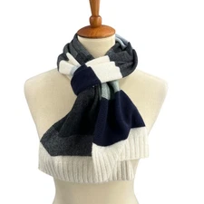 J.Crew Knit Scarf Gray Cream Blue Green Striped Wool Angora Cashmere Blend