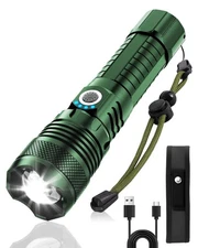 High Lumens LED Tactical Flashlight, Rechargeable, Zoomable, Waterproof, 5 Modes