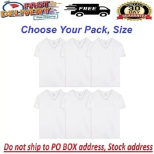 Fruit of the Loom Men's 3-pack 6-Pack Stay Tucked V-Neck T-Shirt,White S-3XL