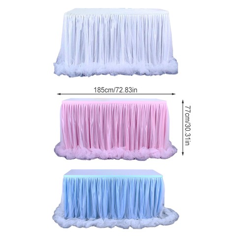 Table Skirt Tulle Plain Tables Cover Easy to Install Home Decor Party - Picture 7 of 11