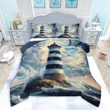 Lighthouse Comforter Queen Size Seagull Ocean Sea Comforter Set for Boys Girl...