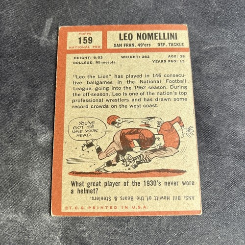 1962 Topps - Leo Nomellini #159 Filler Scratches Poor Condition - Picture 2 of 2
