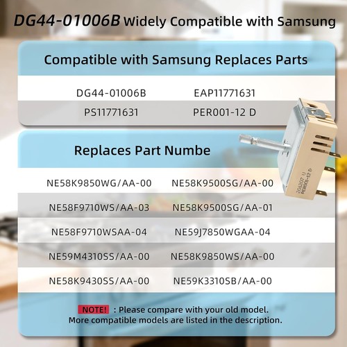 DG44-01006B for Samsung Dual Infinite Switch, Range Dual Surface Element Switch - Picture 2 of 7