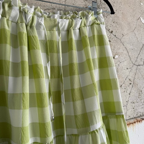 Maxi Falda Guinga en Niveles Para Mujer M Verde Lima Blanco Cuadros Costa Cottagecore - Imagen 3 de 7