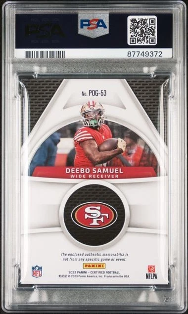 2023 Certified #POG53 Deebo Samuel Piece of the Game Relic 86/199 PSA 9  POP 1 - Image 2 of 2