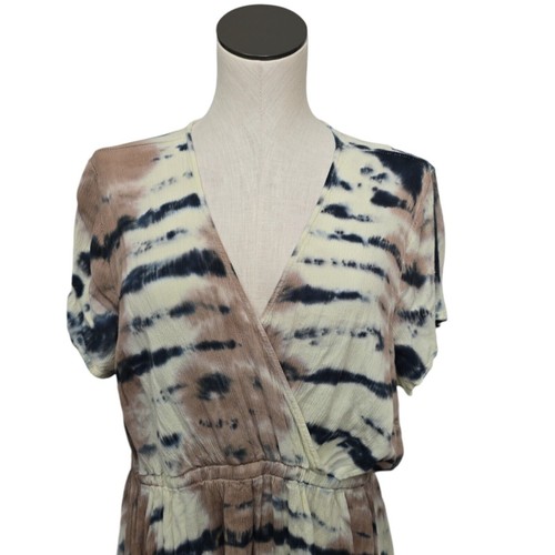 Torrid Tie Dye Dress Size 1X Midi Length Draped V Neck Beige Blue Ivory Hi Low - Picture 7 of 12