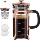 French Press Coffee Maker 21oz Stainless Steel Borosilicate Glass Copper Teapot