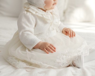 Taufkleid Baby  Gr.62 68 Kleid Taufe 3-6M 5tlg Set Bolero Schuhe Mütze Stirnband