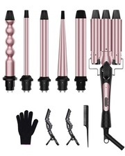 6 in 1 Curling Iron, Curling Wand Set with 3 Barrel Hair Crimper and 5 Interc...