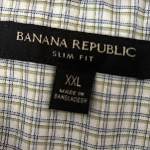 NWT Banana Republic Stretch Poplin LS Shirt Green Blue Windowpane XXL Slim Fit - Picture 7 of 8