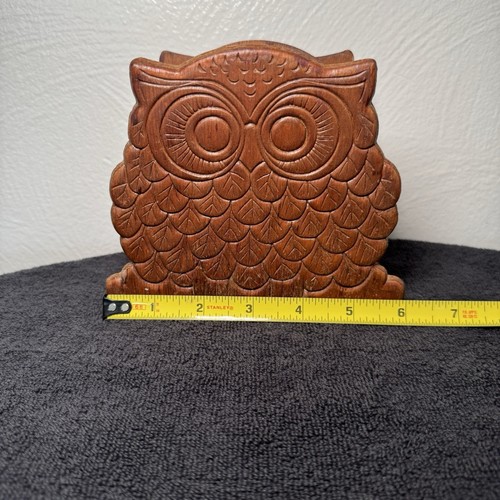 VTG Wooden Owl Napkin/ Letter/ Book Holder 1970s Retro MCM Carved Wood 5x6” - Picture 11 of 14
