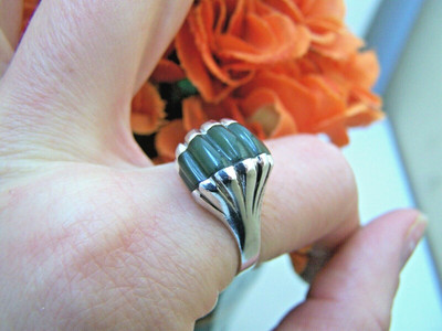 VINTAGE MODERNIST MASSIV STERLINGSILBER CONNEMARA MARMOR MOOSACHAT RINGGRÖSSE R