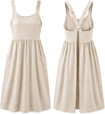 Cotton Linen Apron Cross Back Work Apron for Women with Pockets Pinafore Dress X