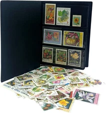 – 100 Flowers & Vegetables-Themed Stamps Collection with Album (5.5 X 7 X 0.4 In