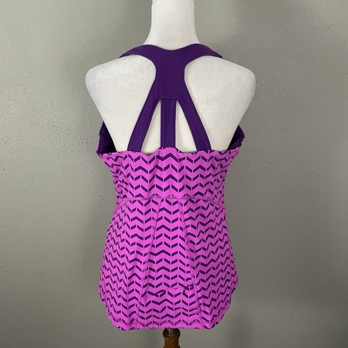 Lucy Power Tank Top Size XL Purple Geometric Shelf Bra Athletic Workout - Picture 7 of 12