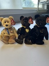3 TY Bear Beanie Babies. Signature, The End, Clubby III